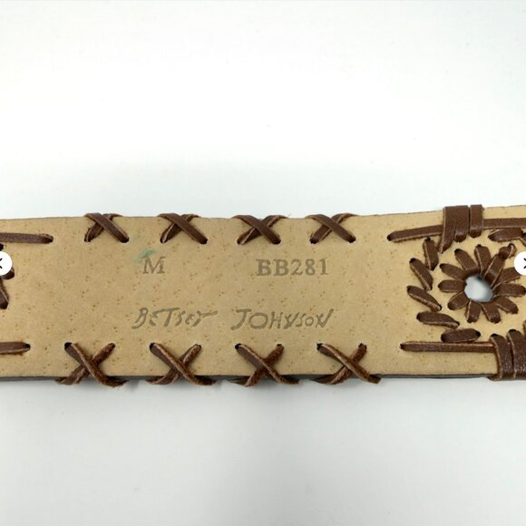 Betsey Johnson Leather Belt Studded Oval Buckle Brown M - Picture 5 of 8